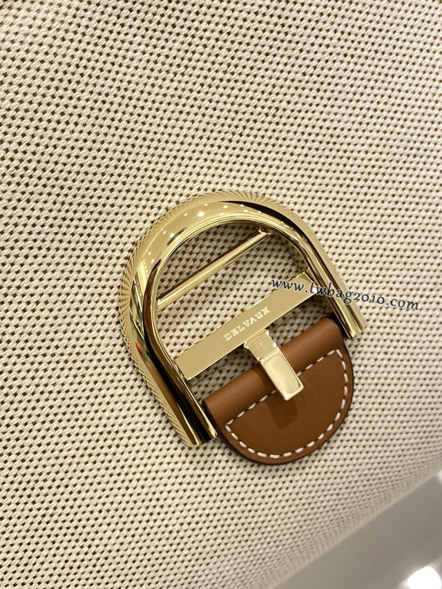 Delvaux全新帆布系列經典款Brillant手提女包 德爾沃專櫃PM焦糖帆布拼皮手袋 bxs1057